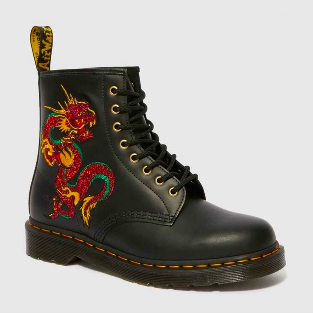 1460 Leather Dr. Martens Dragon Embroidered Lace Up Boots